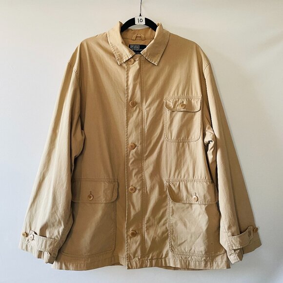 Vintage Polo By Ralph Lauren Mens Tan Safari Style Windbreaker Jacket Size Large - Picture 1 of 11
